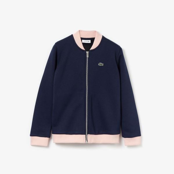 Lacoste Oversize Croc and Heart Full-Zip Bomber Jacket Dětské - Bunda Tmavě Blankyt Blankyt / Světle